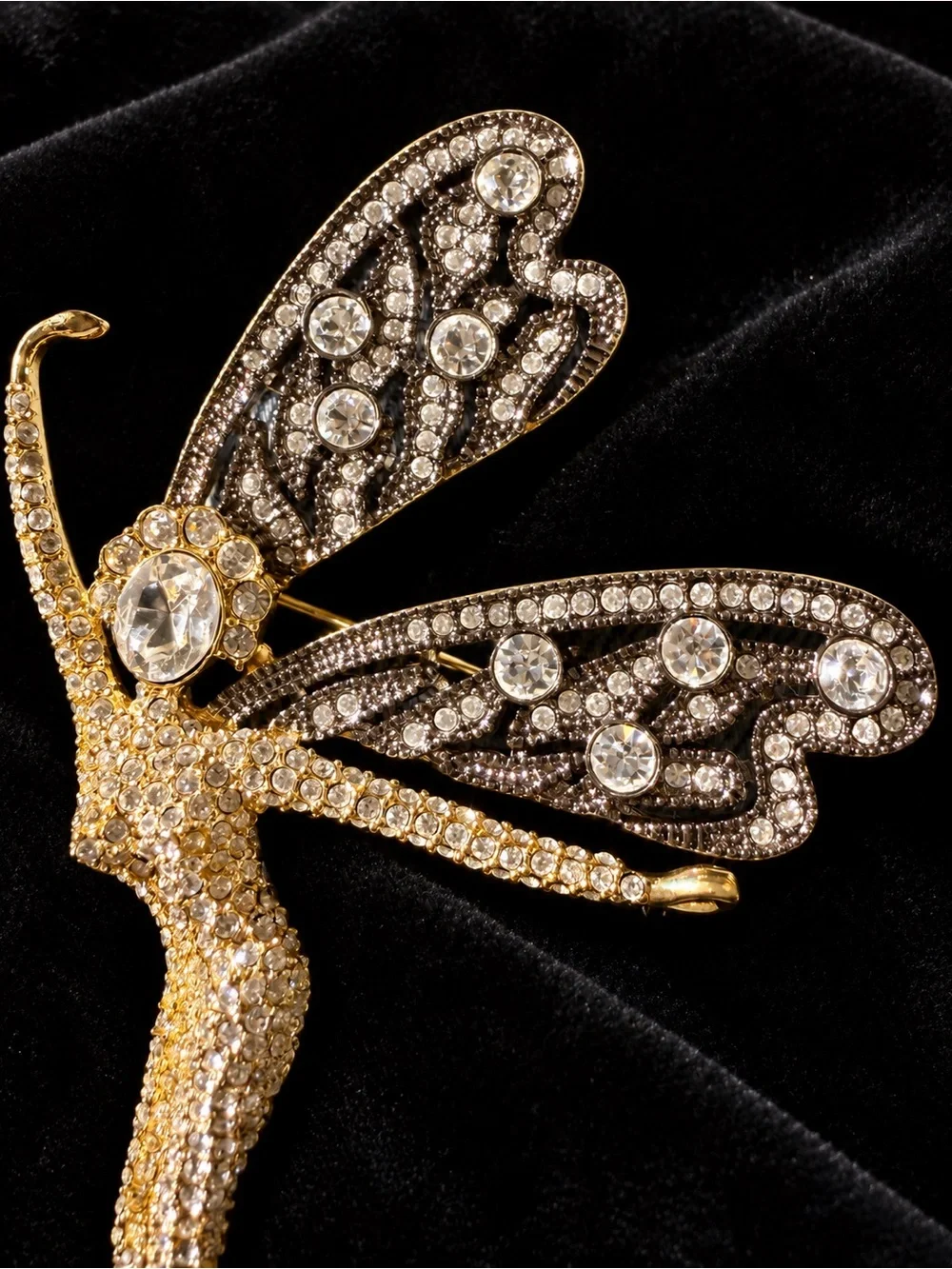 Gold and Black Crystal Fairy Brooch